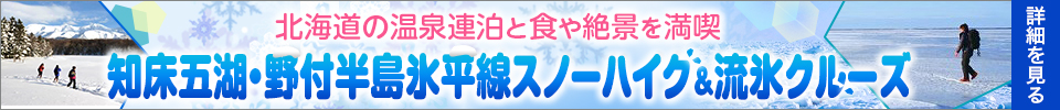 知床五湖・野付半島氷平線スノーハイク＆流氷クルーズツアーはこちら！