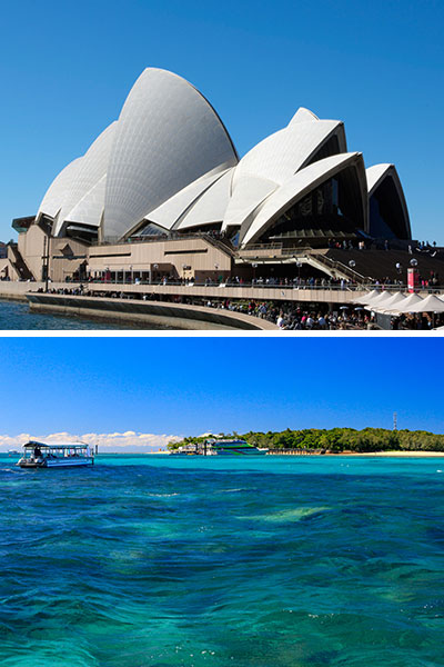 【上】オペラハウス（イメージ） 【下】グリーン島のグラスボート（イメージ）
