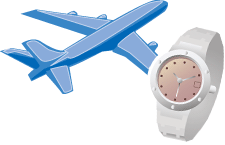 飛行機、時計のイラストのイメージ