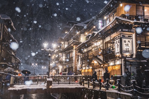 銀山温泉と樹氷