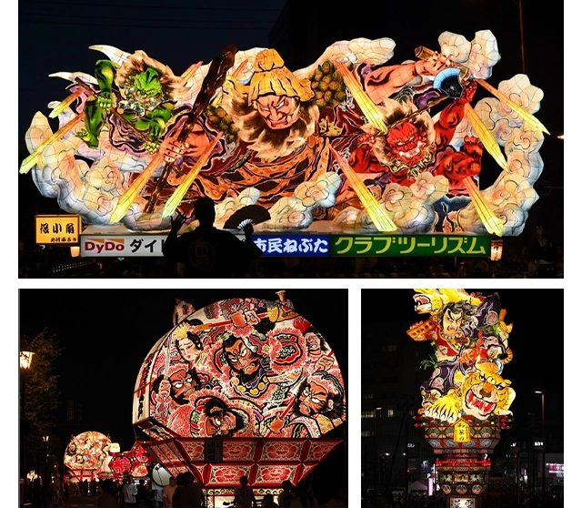 青森の三大ねぶた(ねぷた) 「青森ねぶた祭」(上)「弘前ねぷたまつり」(左)「五所川原立佞武多」(右) 地域によって特徴があるんです！